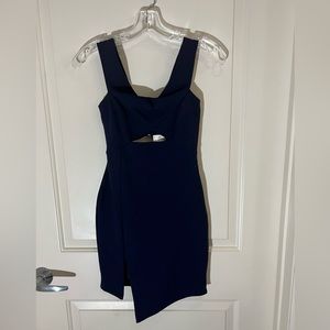 Bec & Bridge Blue Admiral Cut Off Shoulder Mini Dress